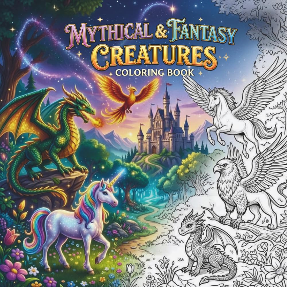 Mythical and Fantasy Creatures: Colouring book
