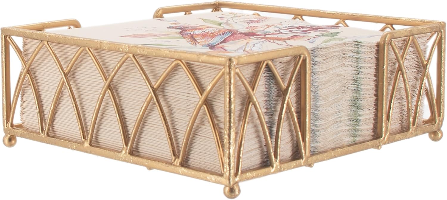 Boston International Cocktail Napkin Caddy, Arch Design in Antique Brass