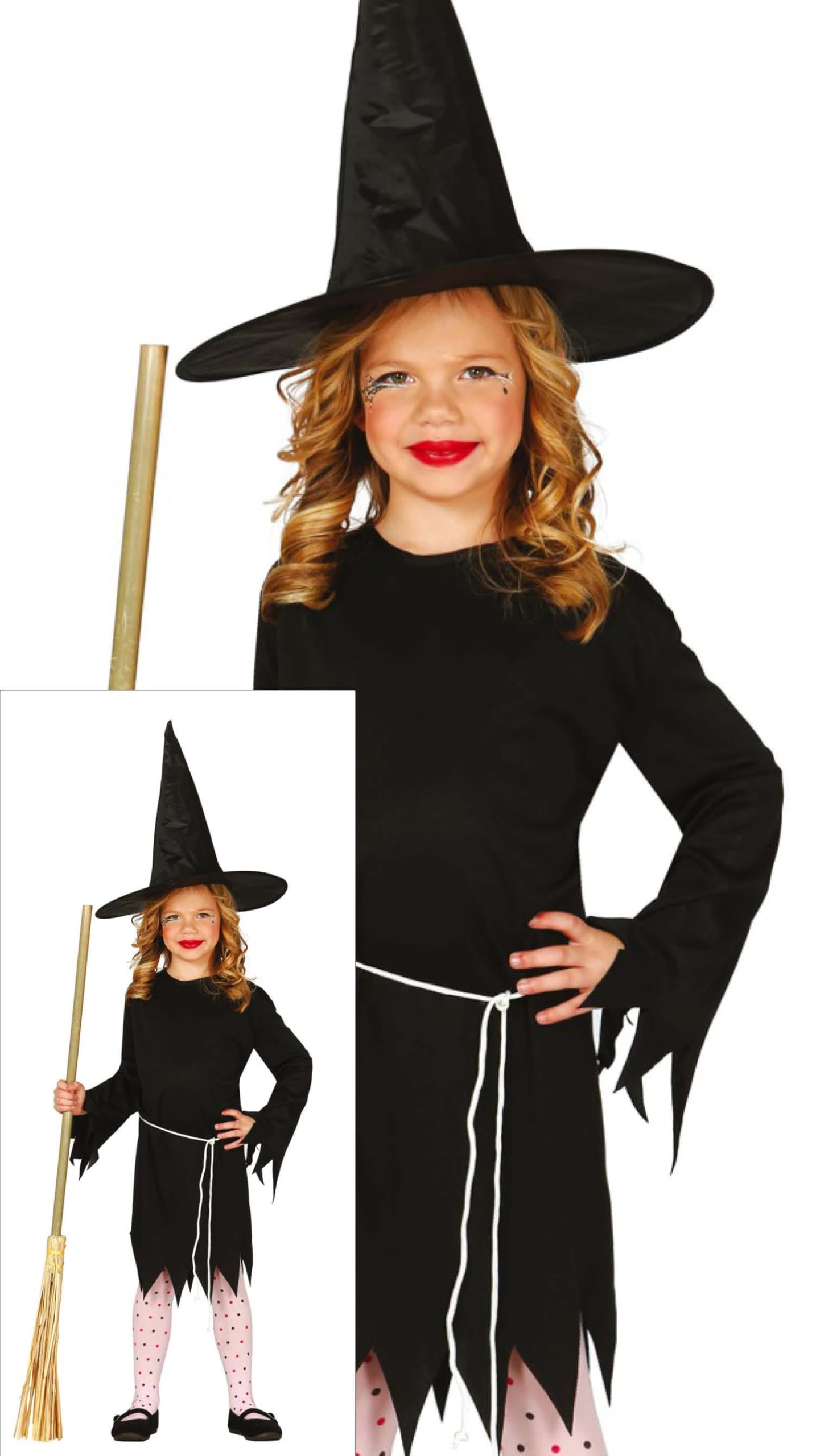 FIESTAS GUIRCA Classic Witch Girls Fancy Dress Costume - Black Witch Costume with Witch Hat - Halloween Girls Costumes Age 3-4 Years