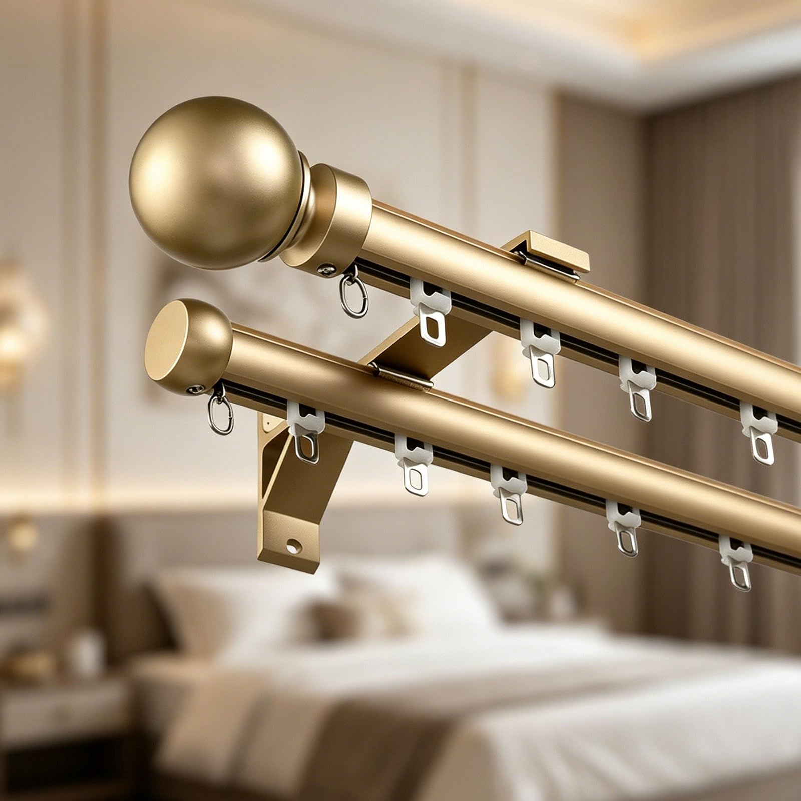 Jixcjhj Gold Silent Wall Mounted Curtain Track Heavy-Duty Curtains Rails Double Roman Rail Wall Mount Room Divider Easy To Install For Bedroom/Living Room/Window/Hotel(,1M/3.3Ft)