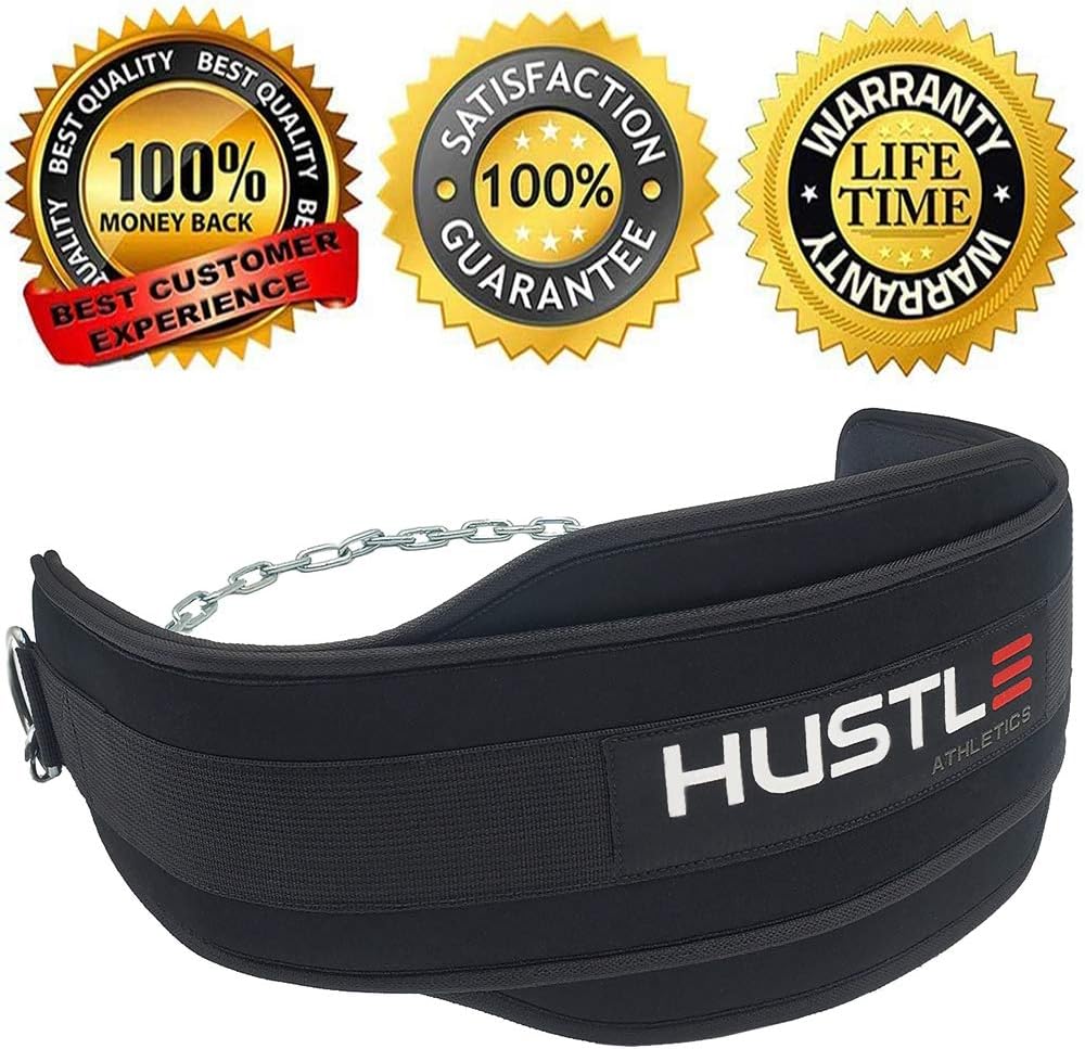 Hustle Athletics Dip Belt For Weight Lifting - Professional Grade Weight Belt Chain and XL Carabiners - With Extra Comfy Foam padding - Increase Strength For Weightlifting - Weighted Belt For Pullups : Sports & Outdoors