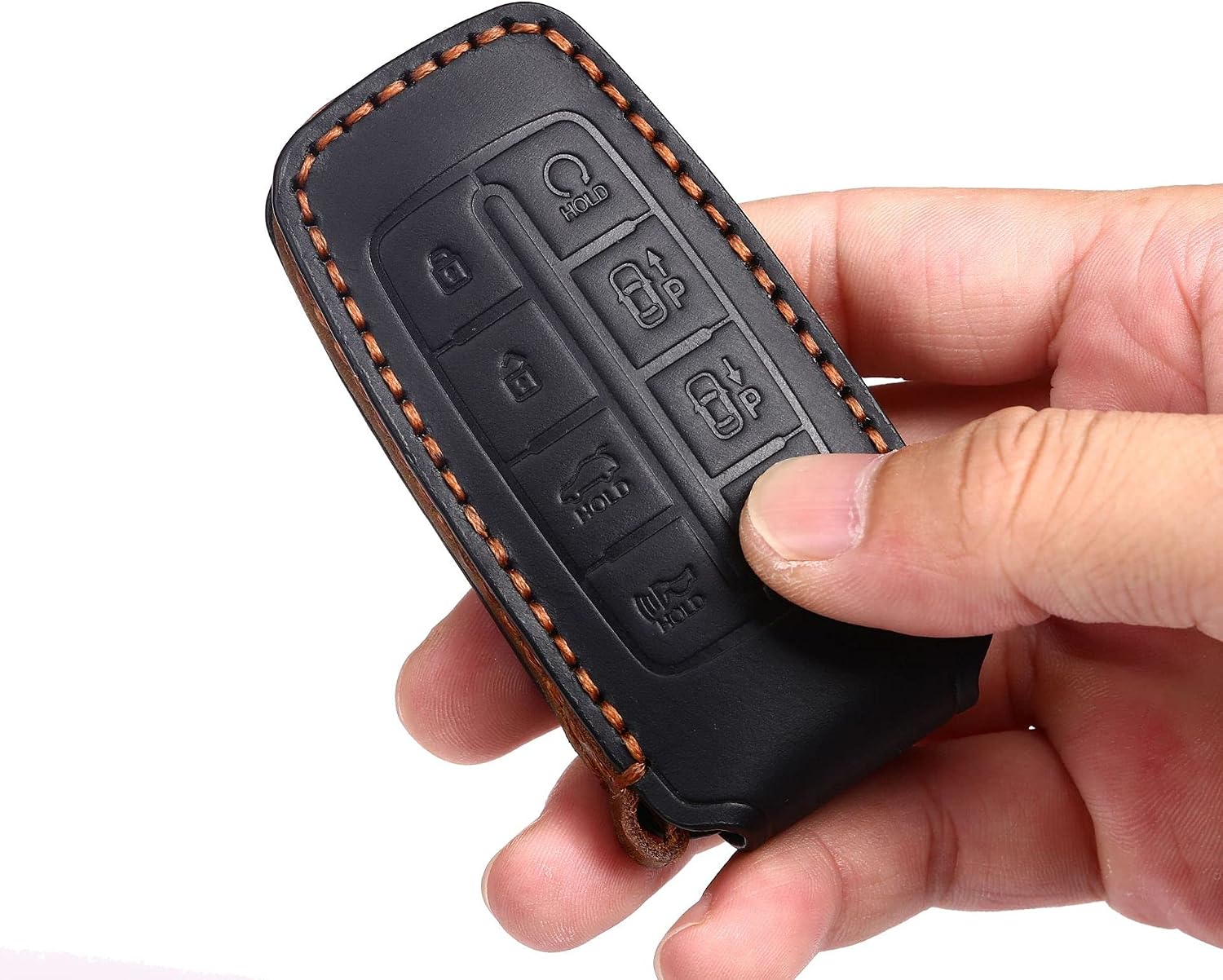 ontto Fit for Genesis G80 2020 2021 Key Fob Cover Leather Keycase Remote Control Key Holder 8-Button Black