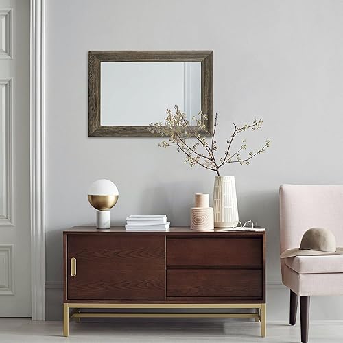 Vista 89 de Espejo de pared con marco de madera rústica, espejos colgantes rectangulares para pared, grande, decorativo para baño, dormitorio, granja, sala