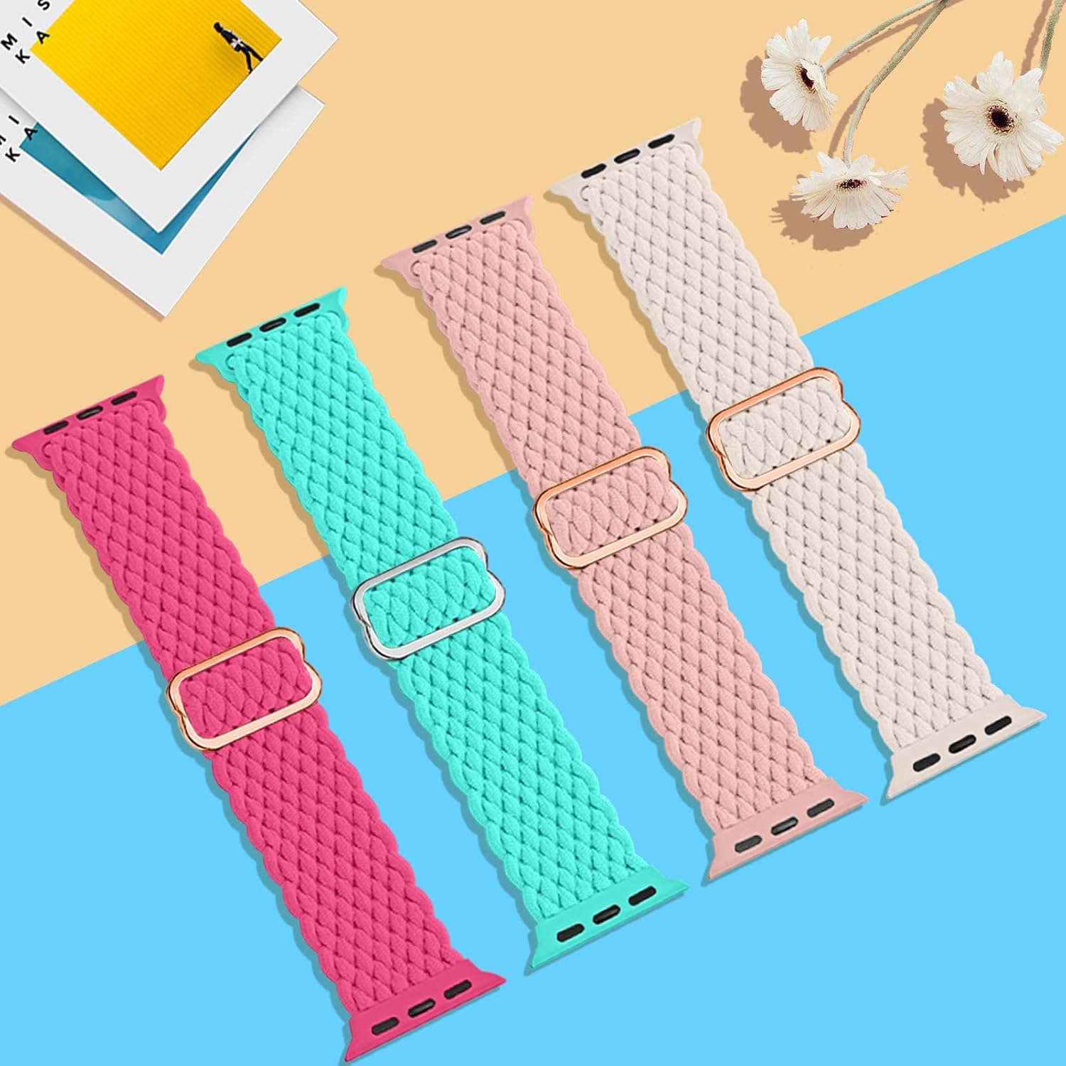 4Pack Braided Solo Loop Compatible with Apple Watch Band 38mm 40mm 41mm 42mm 44mm 45mm 46mm 49mm, Washable Stretchy Woven Nylon Strap Women Men for iWatch Bands Series 11 10 9 8 7 6 5 4 3 2 1 SE3 - Image 3