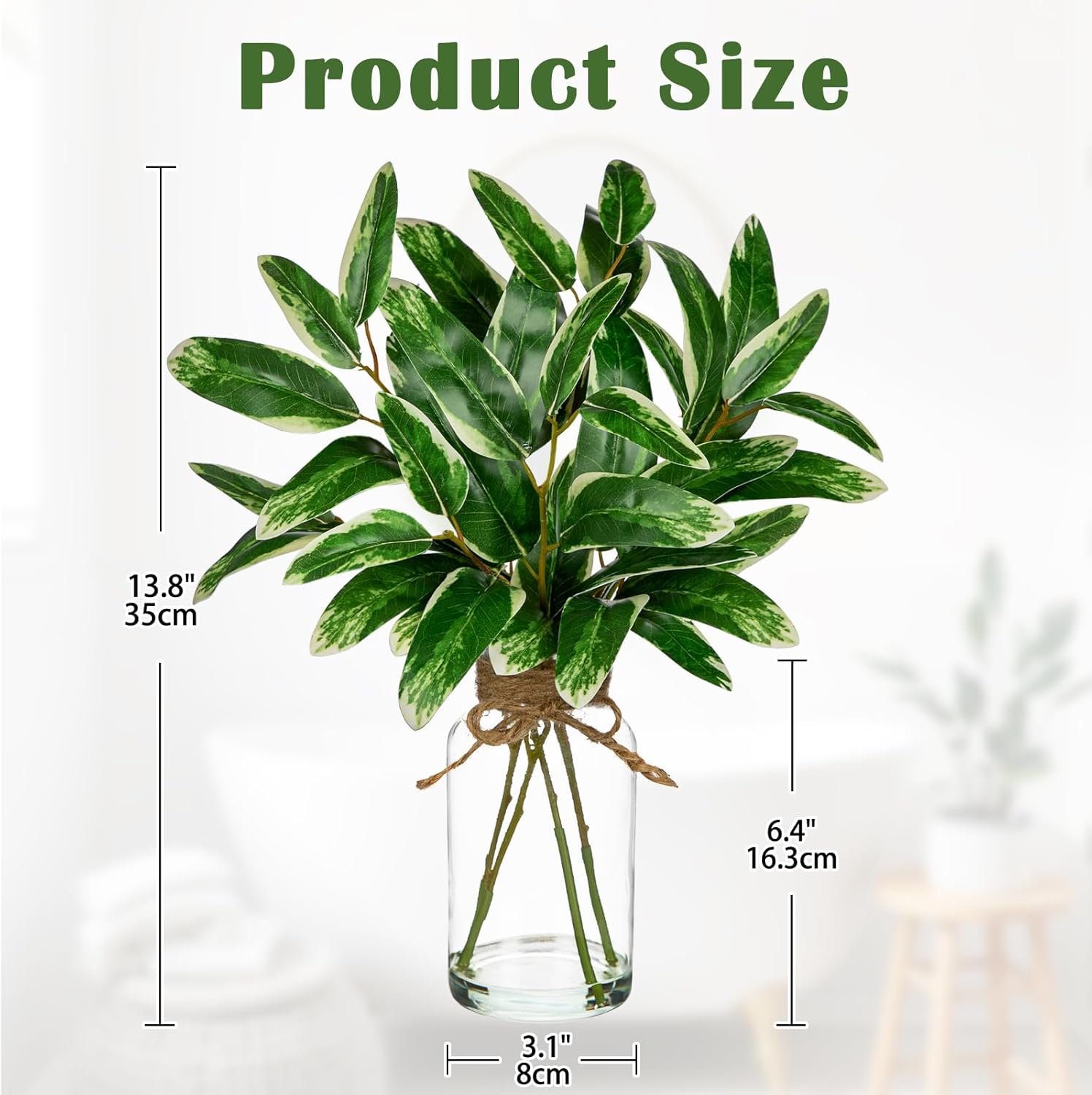 Artificial Eucalyptus Stems in Glass Vase with Faux Water, 13.8" Faux Plants Indoor Small Desk Plant, Silk Greenery Artificial Plants Indoor for Home Office Farmhouse Wedding Centerpiece Table Décor - Image 3