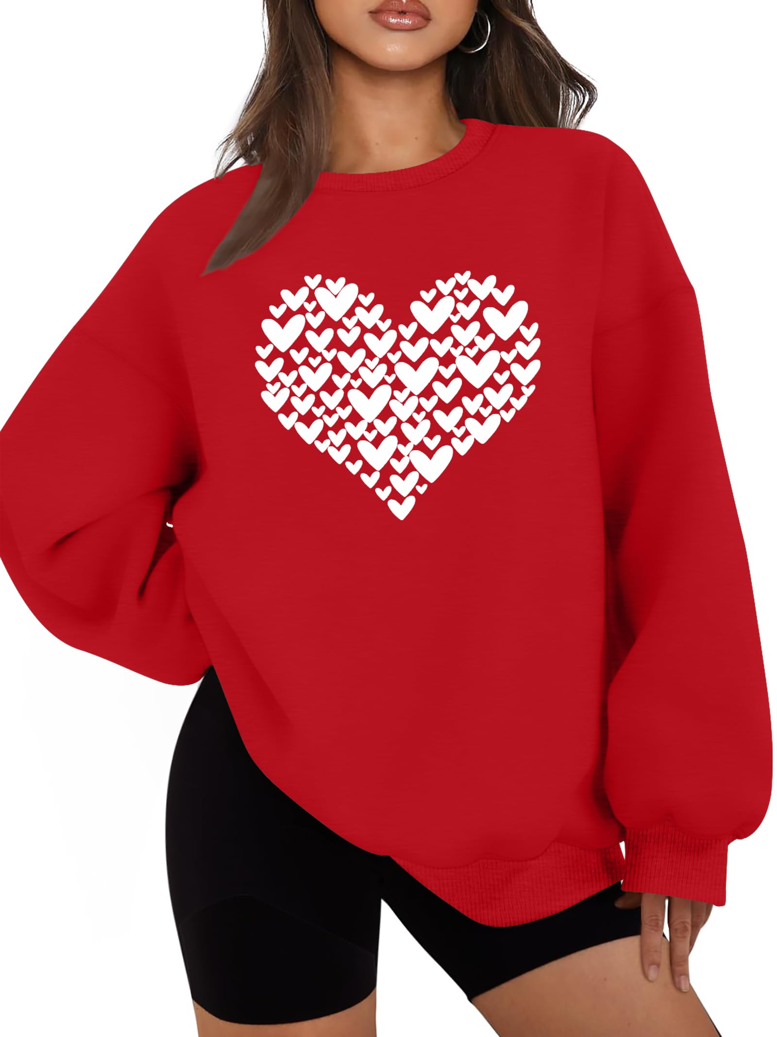 hohololo Valentines Day Sweatshirt Women Valentine Shirts Love Heart Long Sleeve Tops Oversized Crewneck Pullover