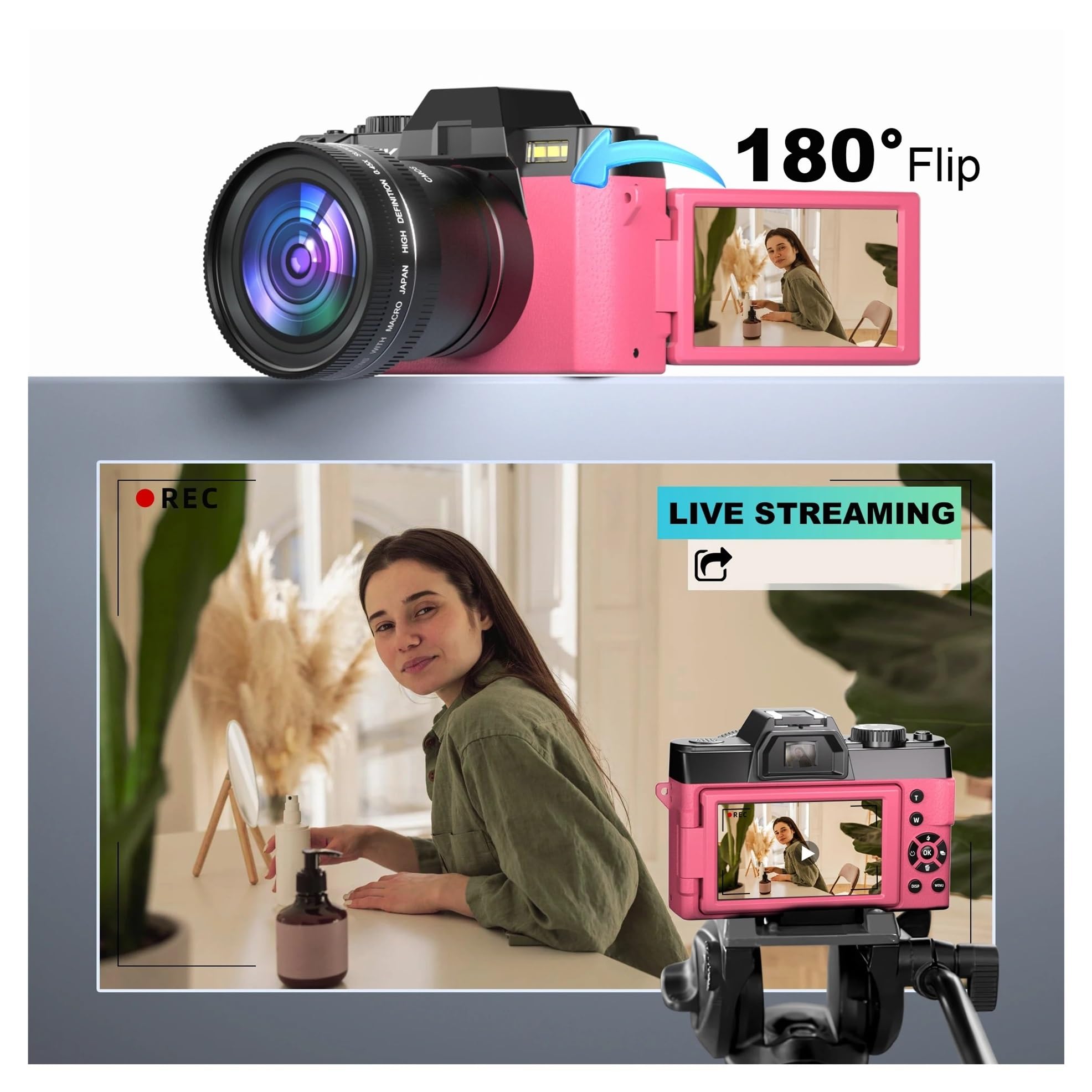 Fotocamera Digitale Compatta Telecamera Di Rete Wireless 4K Registratore Vlog Retrò Da 48 MP Schermo Ribaltabile 3 Pollici Messa A Fuoco Accurata