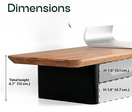 Miniatura 3 de Soporte elevador grande de madera para monitor hecho de madera de fresno - Cuenta con paneles laterales blancos y estante de metal - Almacenamiento