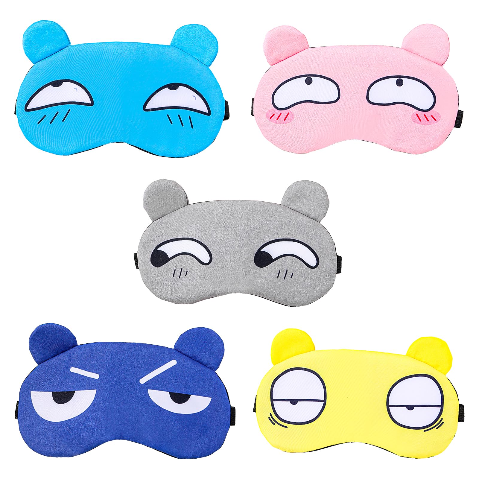 Blindfold Eye Mask for Sleeping, 5 Pcs Blackout Eye Mask Sleeping, Cute Sleep Eye Mask for Big Eyes, Suitable for Naps, Travel, Blackout at Night, Adjustable for Children and Adults.