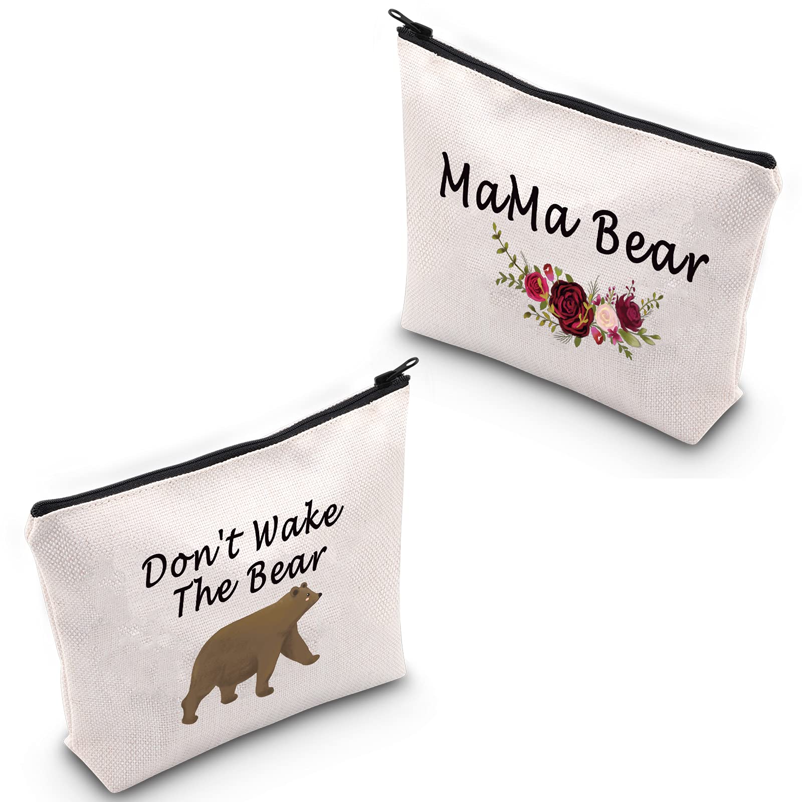 JINUP Funny Mama Bear Gift Don't Wake The Bear Makeup Bag Mother Wife Cosmetic Pouch Bear Lover Gift, Mama Bear Bag,