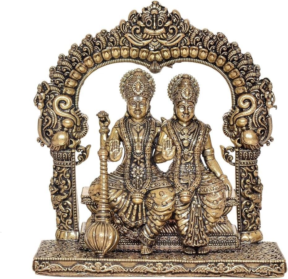 Estatua de Lakshmi Narayan en latón de 5 pulgadas miniatura 1