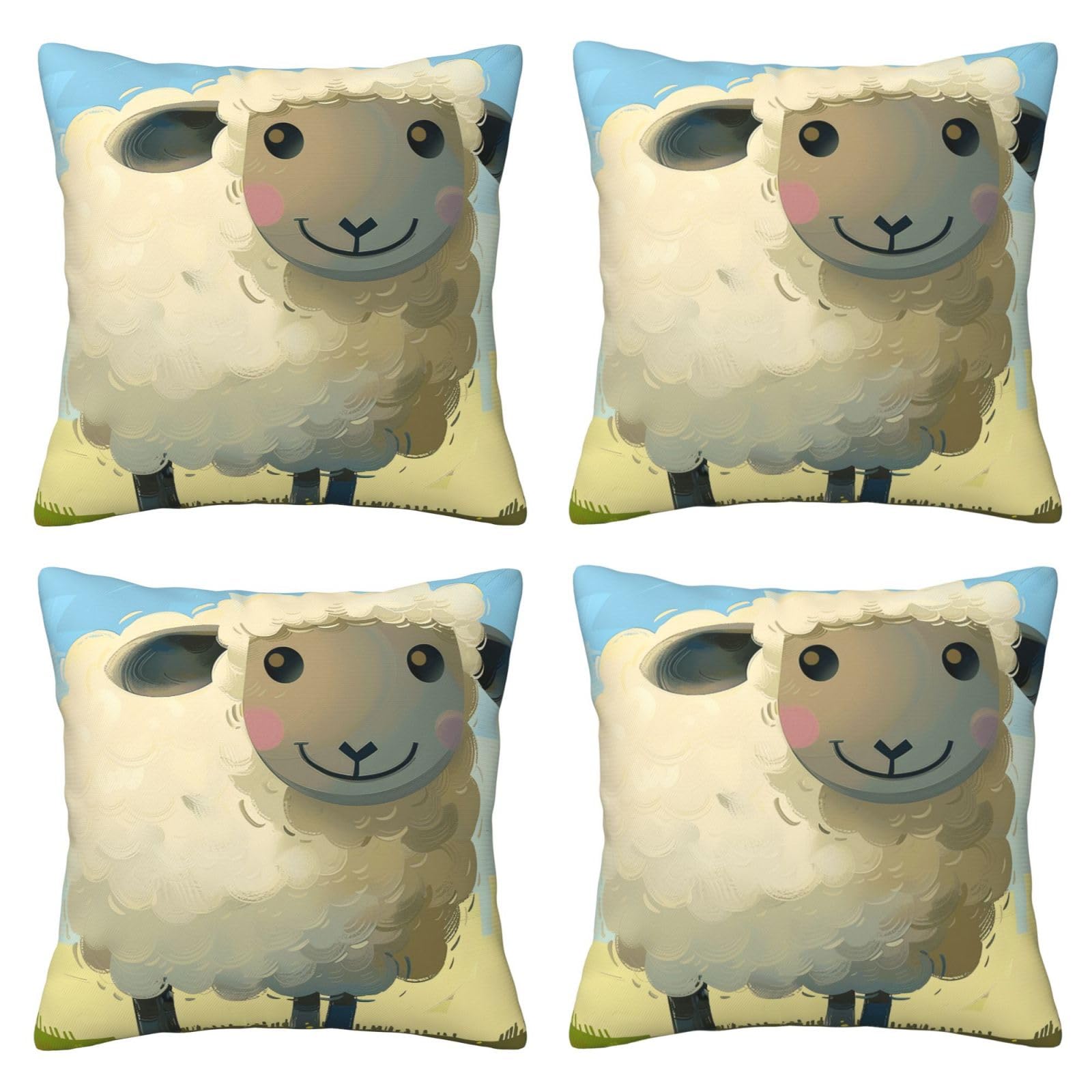 Sheep 1 Throw Pillow Cases 4 Pack Square Pillowcases Super Soft Pillow Protectors With Zipper for Couch Livingroom Sofa Bed Office Car,50x50 CM