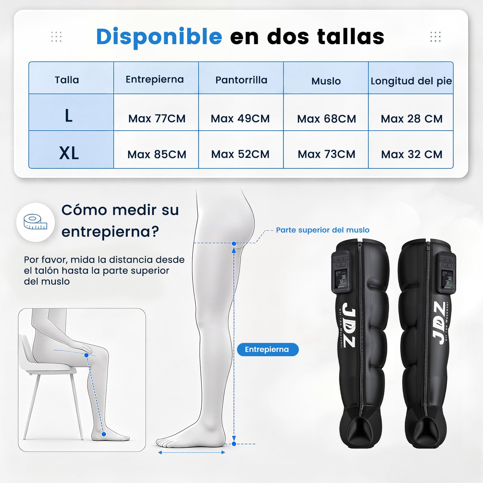Presoterapia para Casa Relax Inalámbrico con 5 Cámaras de Aire, Botas Presoterapia Piernas Deporte con 3 Temporizadores para Pies Pantorrillas Muslos Confort Piernas Cansadas Relajación Muscular - XL
