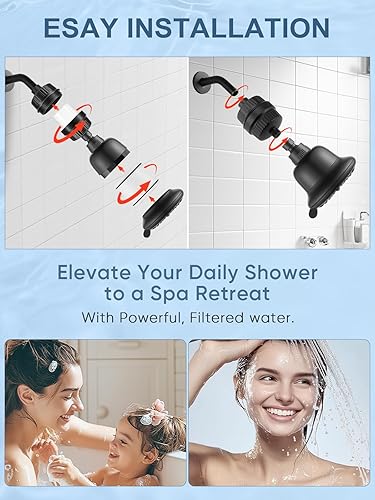 Miniatura 8 de Cobbe Cabezal de ducha de lujo con doble filtro, alto rendimiento de 16+20 etapas, 99% de eliminación de filtros de ducha para agua dura, elimina