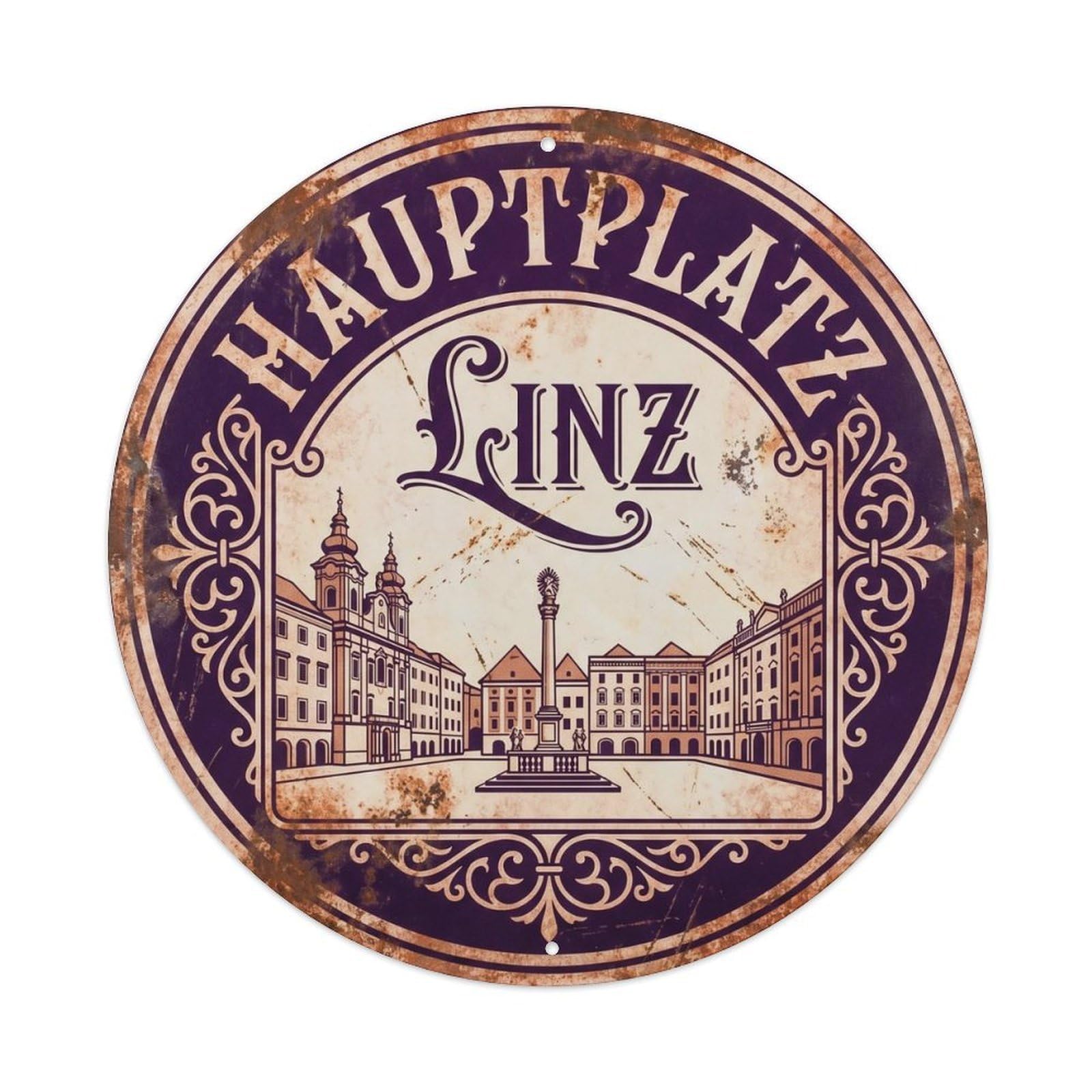 Cmhok Vintage Style-26 Vintage Travel Linz Austria Artwork Metal Tin Sign Plaque Wall Decor For Cafe, Club, Garden Round Metal Poster 8X8inch