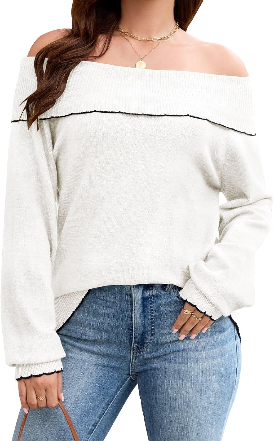 Womens Off The Shoulder Sweater Long Sleeve Oversized Sweaters Casual Loose 2025 Fall Winter Pullover Tops Trendy Clothes