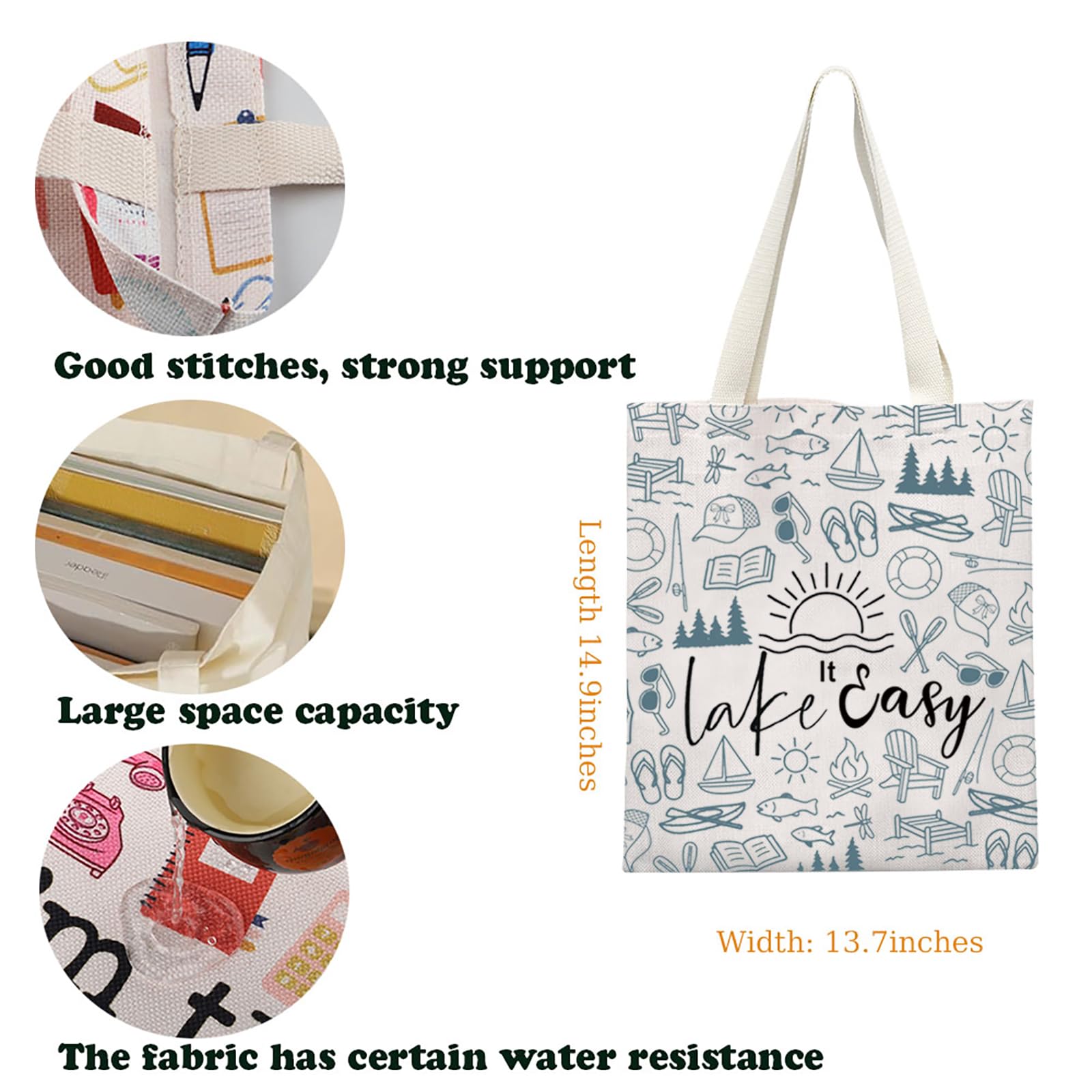 Lake Vacation Tote Bag Lake Life Gift Beach Camping Trip Gift Lake House Gift Lake It Easy Canvas Bag Summer Weekend Gift (Lake It Easy Tote) - Image 2