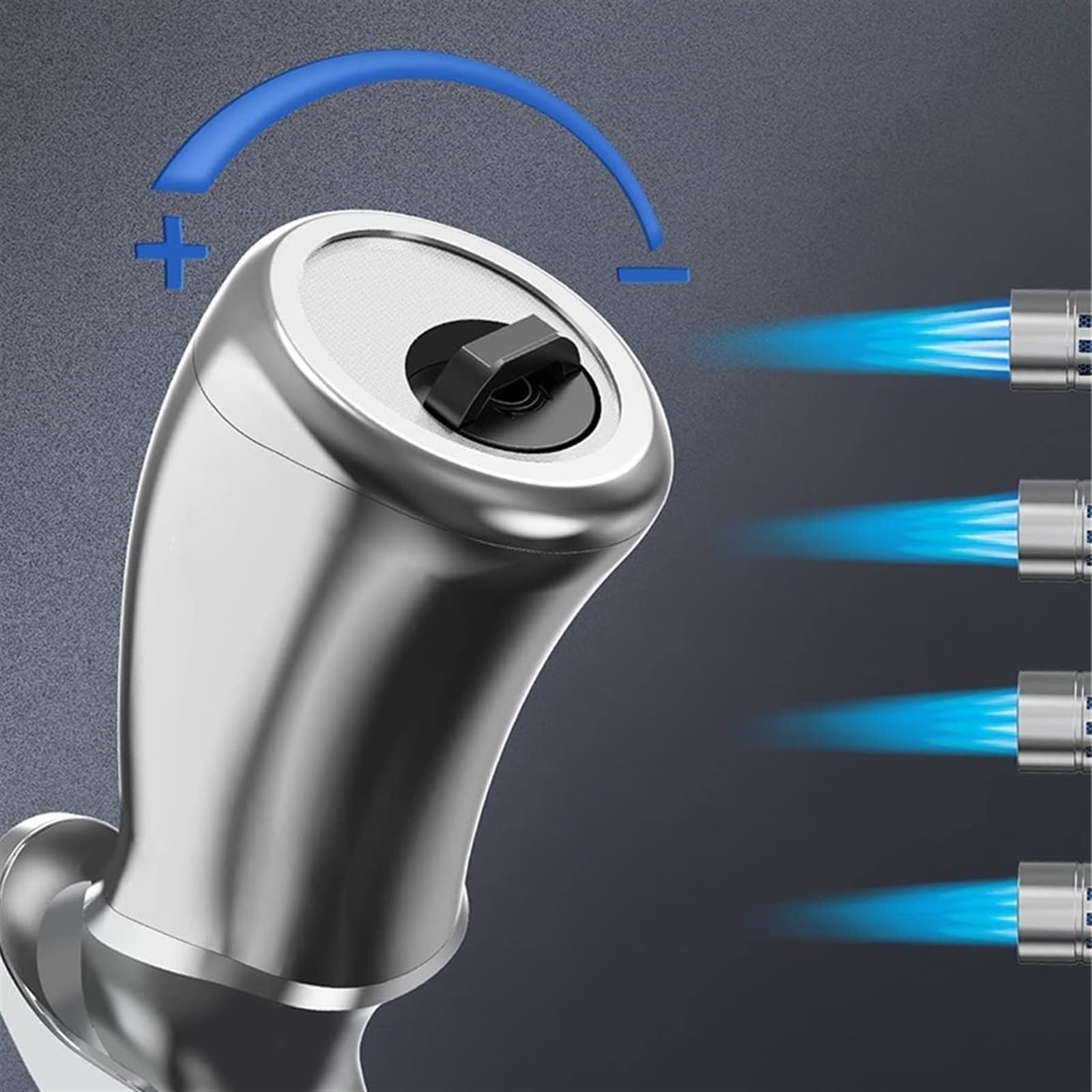 4 flame windproof lighter, adjustable jet flame refillable butane fuel lighter, metal windproof butane lighter (Color : Silver)