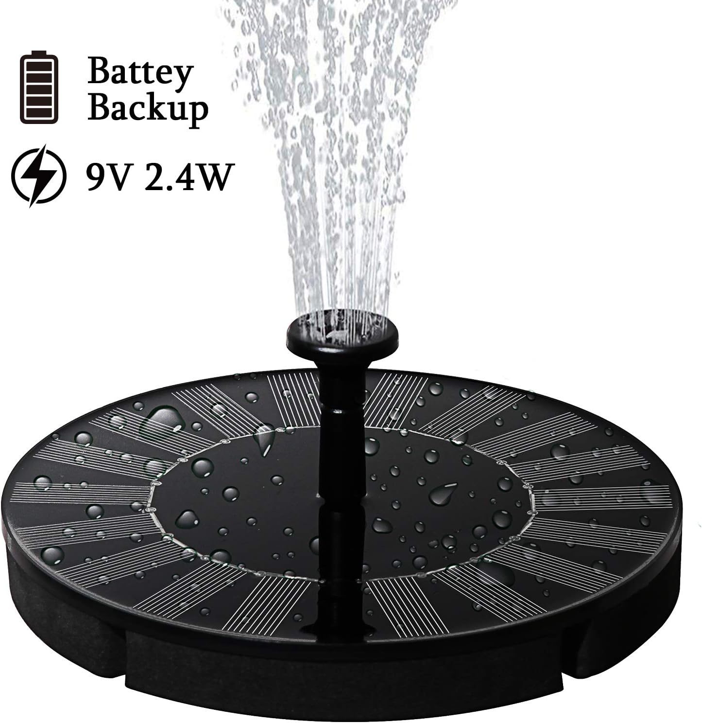 lailme Solar Fountain,Solar Powered Fountain Pump for Bird Bath, New Model Solar Water Fountain Pump 9V 2.4W with Battery Back,4 Different Spray Pattern Heads for Pool, Garden, Pond, Fish
