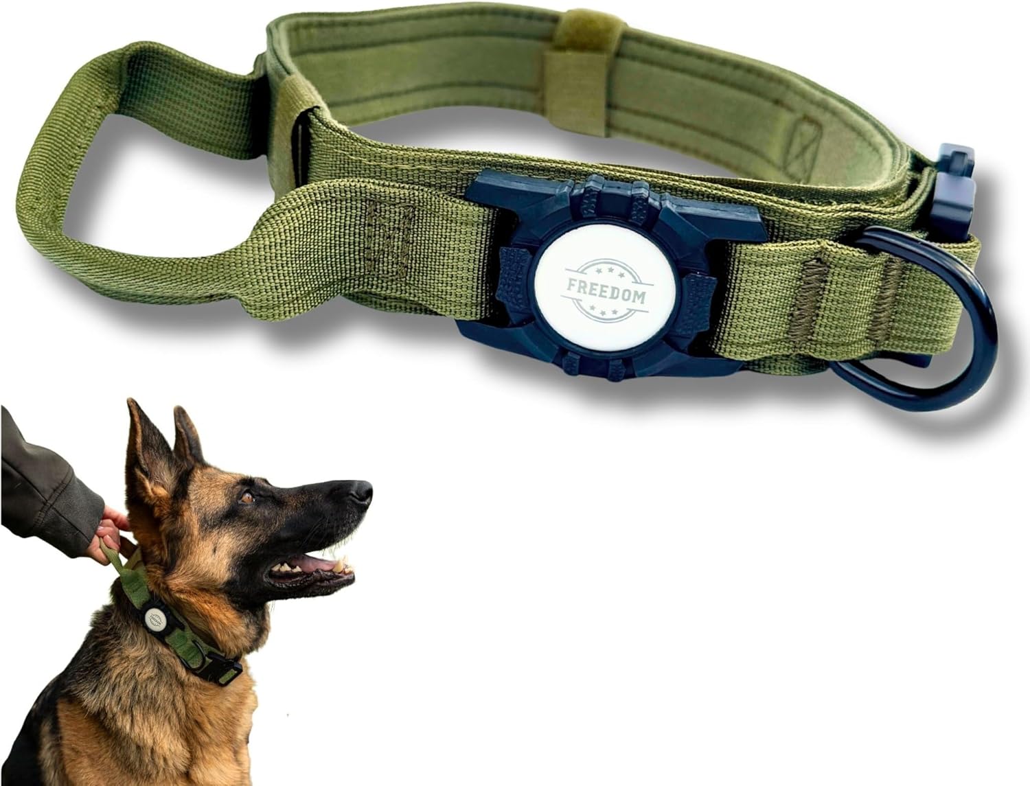Heavy Duty Freedom Collar, Tactical Dog Collar, Comfortably Padded, Ultra-Durable, All-in-One Tracking Collar for Large Dogs (Army Green)