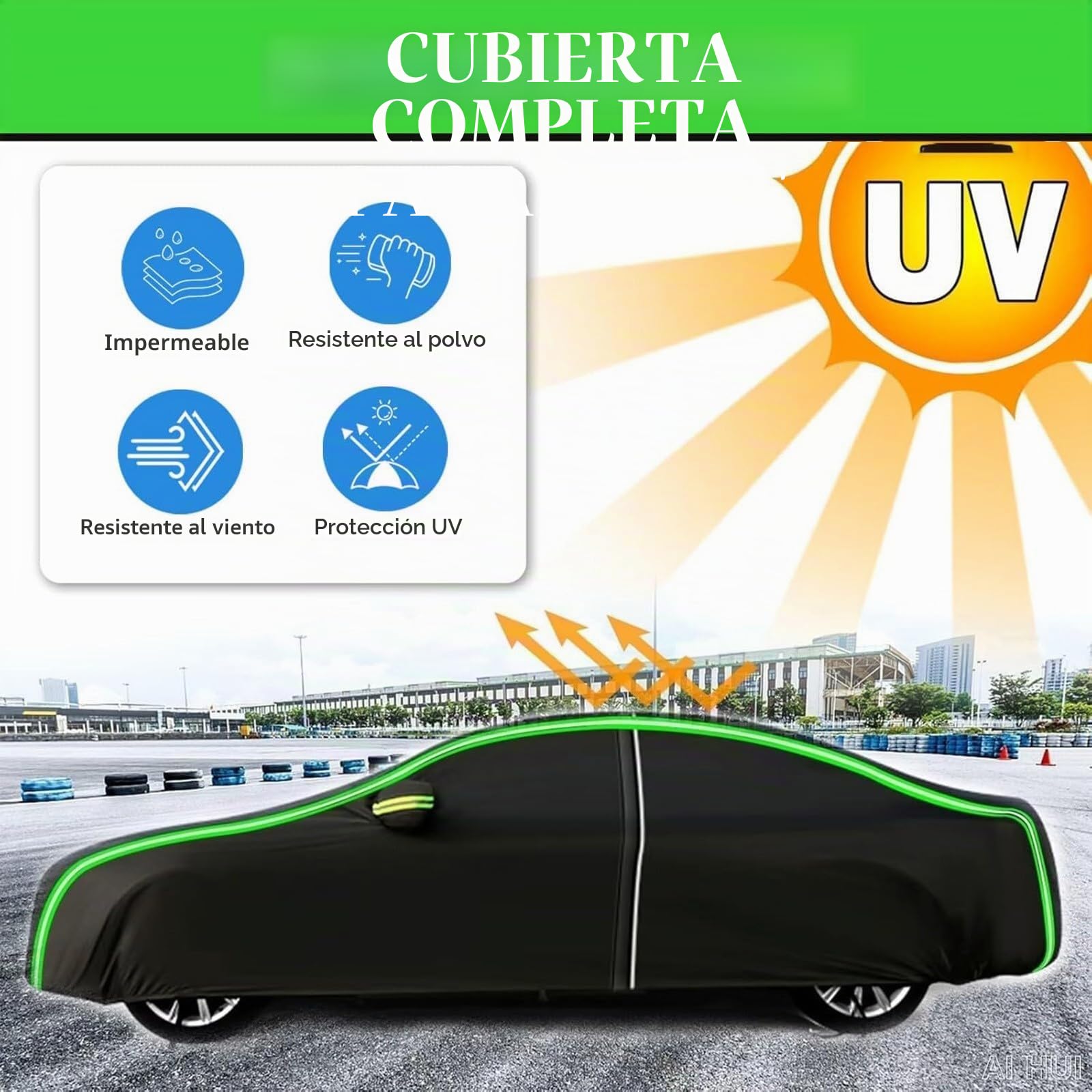Funda Coche Exterior para MG ZS 2017-2025, Cubierta para Auto Transpirable Resistente al Polvo Anti-UV Funda para Coche con Cremallera y Cordón Resistente Al Viento(Black)