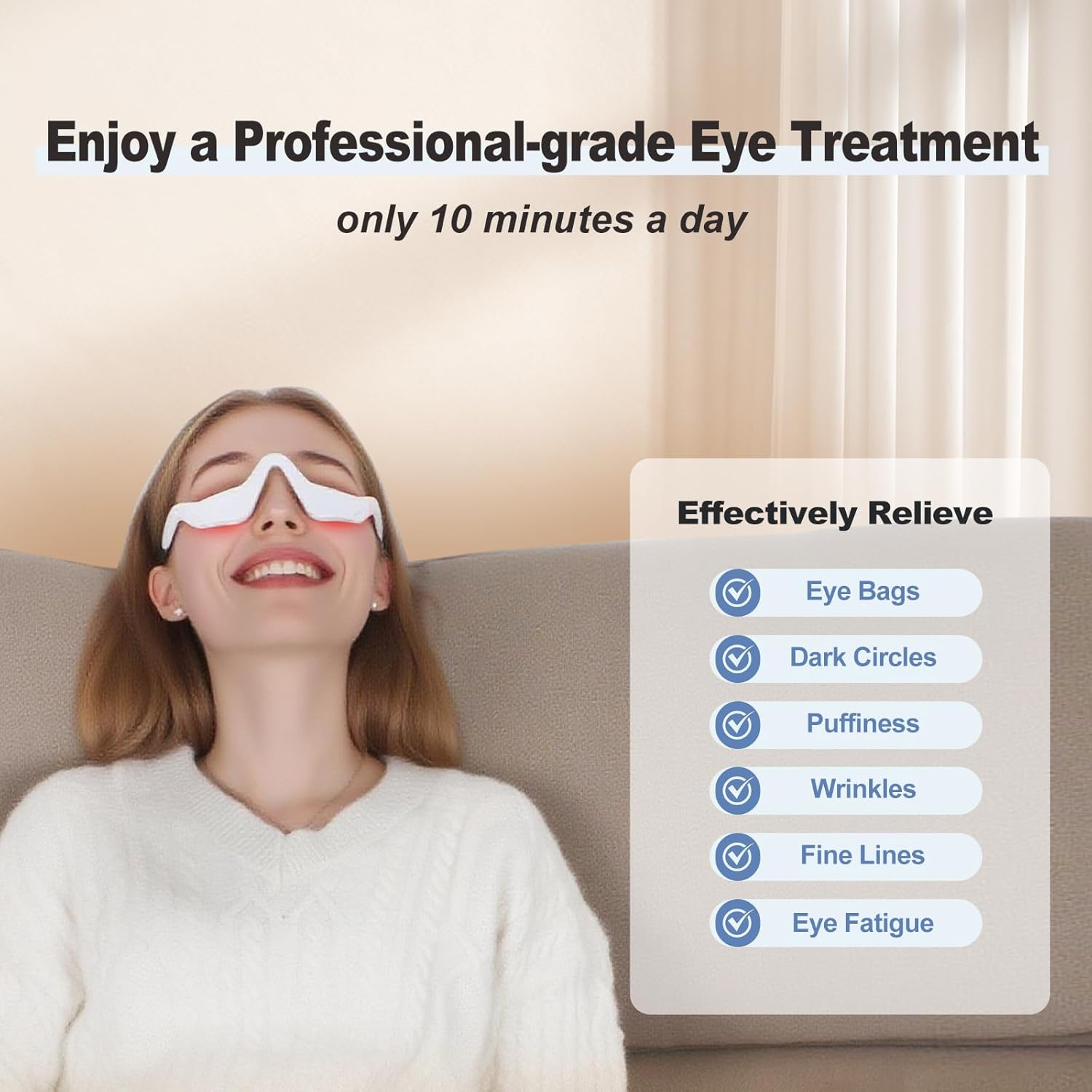 3D Wrap-Around Under-Eye Red Light Therapy Glasses, Adjustable Microcurrent Eye Massager for Dark Circles, Puffiness & Wrinkles, Rechargeable Under Eyes Treatment for Women Eye Bags