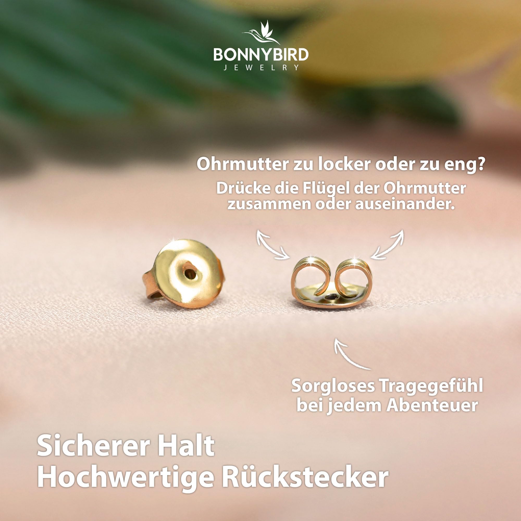 BONNYBIRD® Wasserfeste Edelstahl Ohrringe Damen in Silber, Gold & Roségold, Hypoallergen dank medizinischem Chirurgenstahl, Extra Leicht