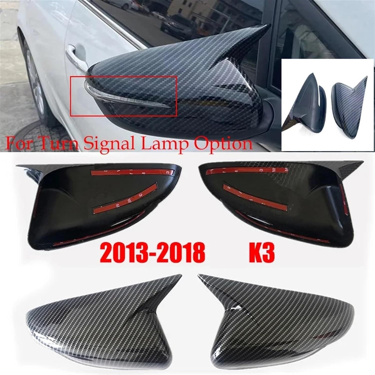 Compatible For KIA K3 Cerato Forte 2013-2018 Rearview Side Mirror Cover Wing Cap Exterior Door Rear View Case Trim Carbon Fiber Sticker(Gloss Black)