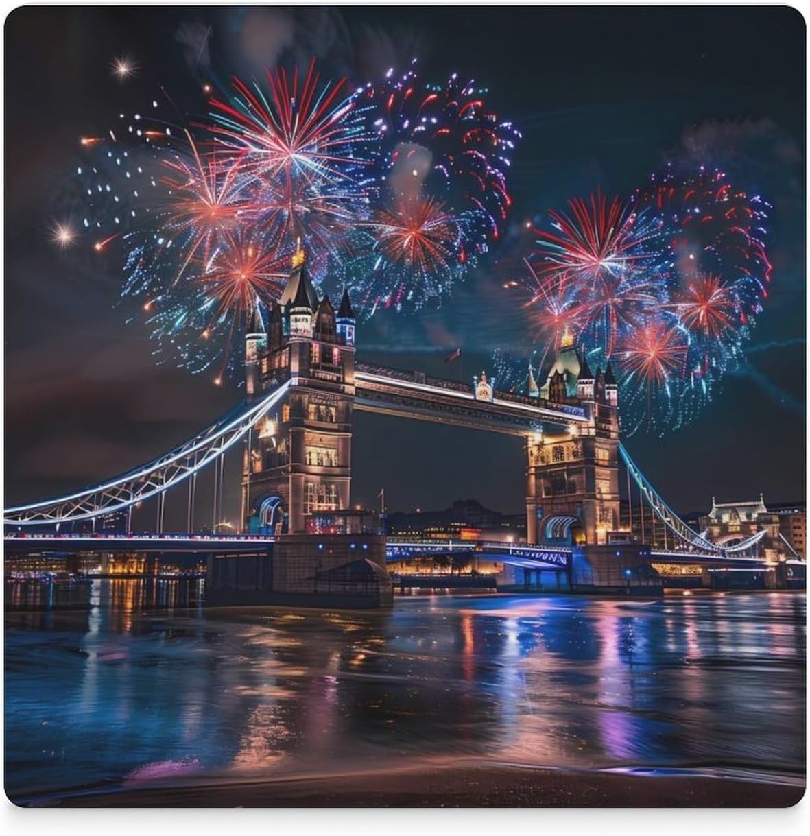 Fireworks Over The Tower Bridge London Britain UK Coaster for Drinks Square Ceramic Table Coasters Stone Mat Crafts 6PCS Home Kitchen Decor