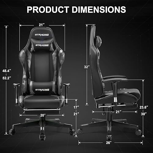 Miniatura 3 de GTRACING Silla de juegos con reposapiés, silla ergonómica de escritorio para juegos de computadora, silla reclinable, ajuste de altura del asiento,