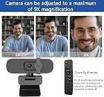 4K Webcam avec auto-zoom & Télécommande – Idéal pour la visioconférence, enseignement en ligne, streaming, couverture de confidentialité de construction-Stereo Mics-Plug & Jouer pour PC/Laptop/Mac-Zoom/Skype/Teams Compatible