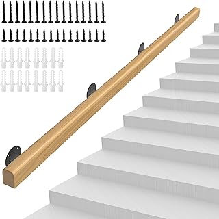 10FT Wooden Stair Handrails,Hand Railings for Stairs Indoor Outdoor Wall Mount Support Wood Handrails,Non-Slip Sturdy Staircase Handrail Safety Grab Bar Rod Complete Kit for Home,Lofts,Guardrail