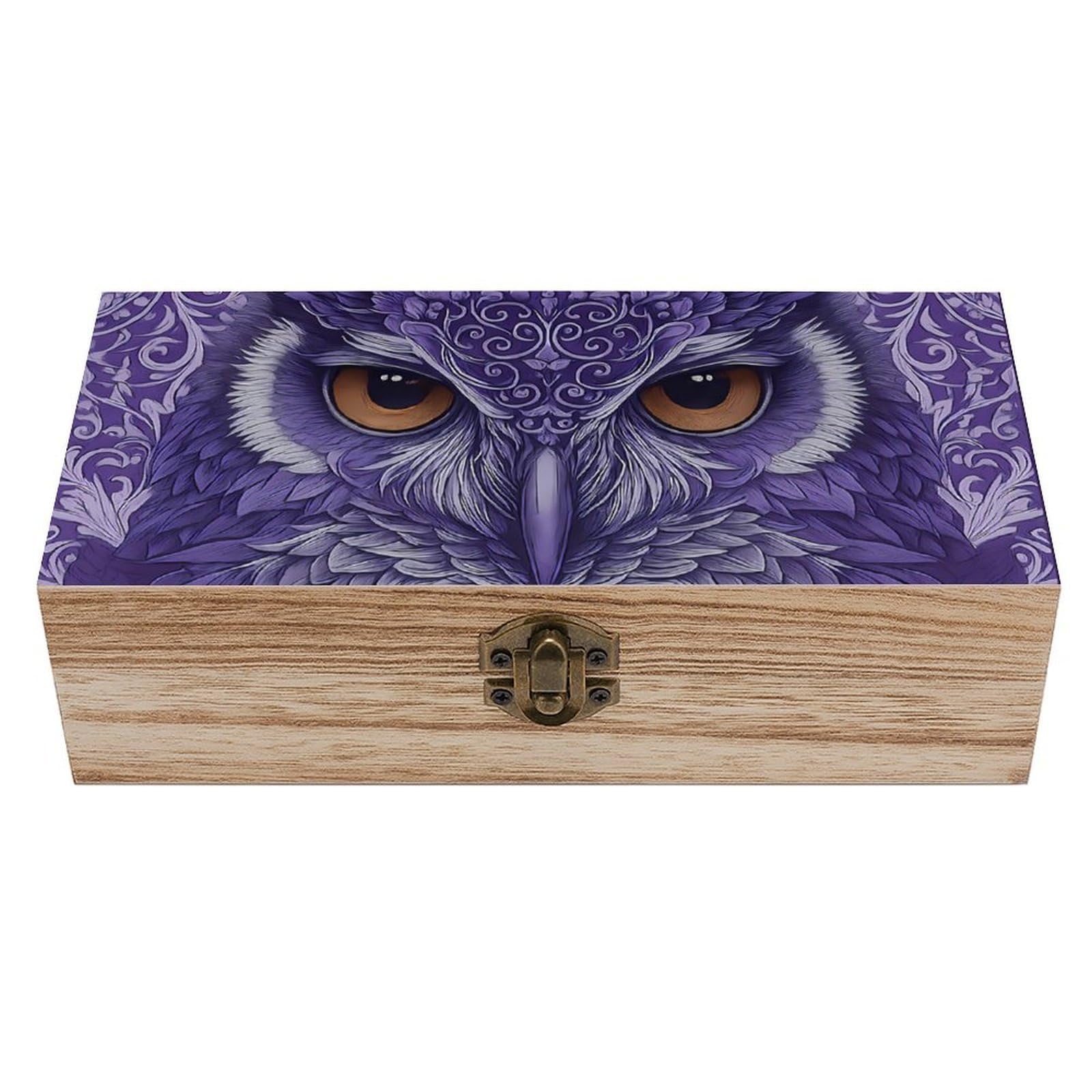 Oudrspo Retro Mysterious Purple Owl Retro Wooden Storage Box Keepsake Jewelry Decorative Art Storages Box Gift Boxs