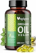 VEGAGENO Essential Oil Oregano | 180 Capsules, 200 mg per capsule, with OMEGA 9 Food Supplement based on Extra Virgin Olive Oil and Oregano Essential Oil, and Carvacrol. Suitable for Vegans