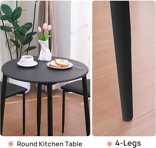 Miniatura 3 de walsport Juego de mesa de comedor redonda para 2, mesa de madera con marco de metal fuerte, comedor moderno con sillas para cocina, color blanco