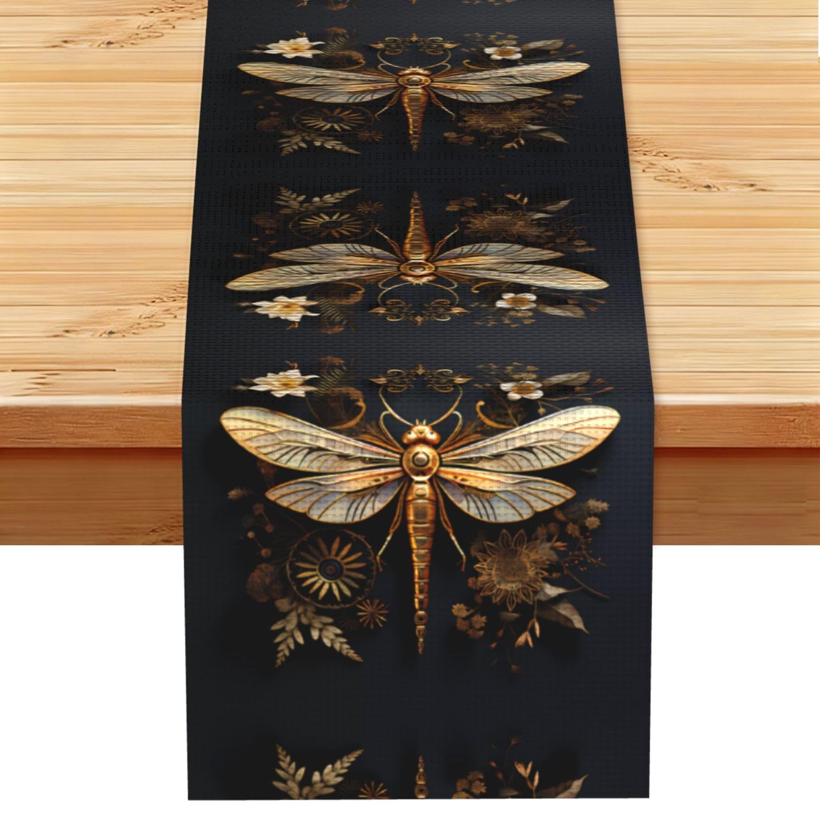 Gold Exquisite Dragonfly Table Runner 13x72 Inch Dining Decor