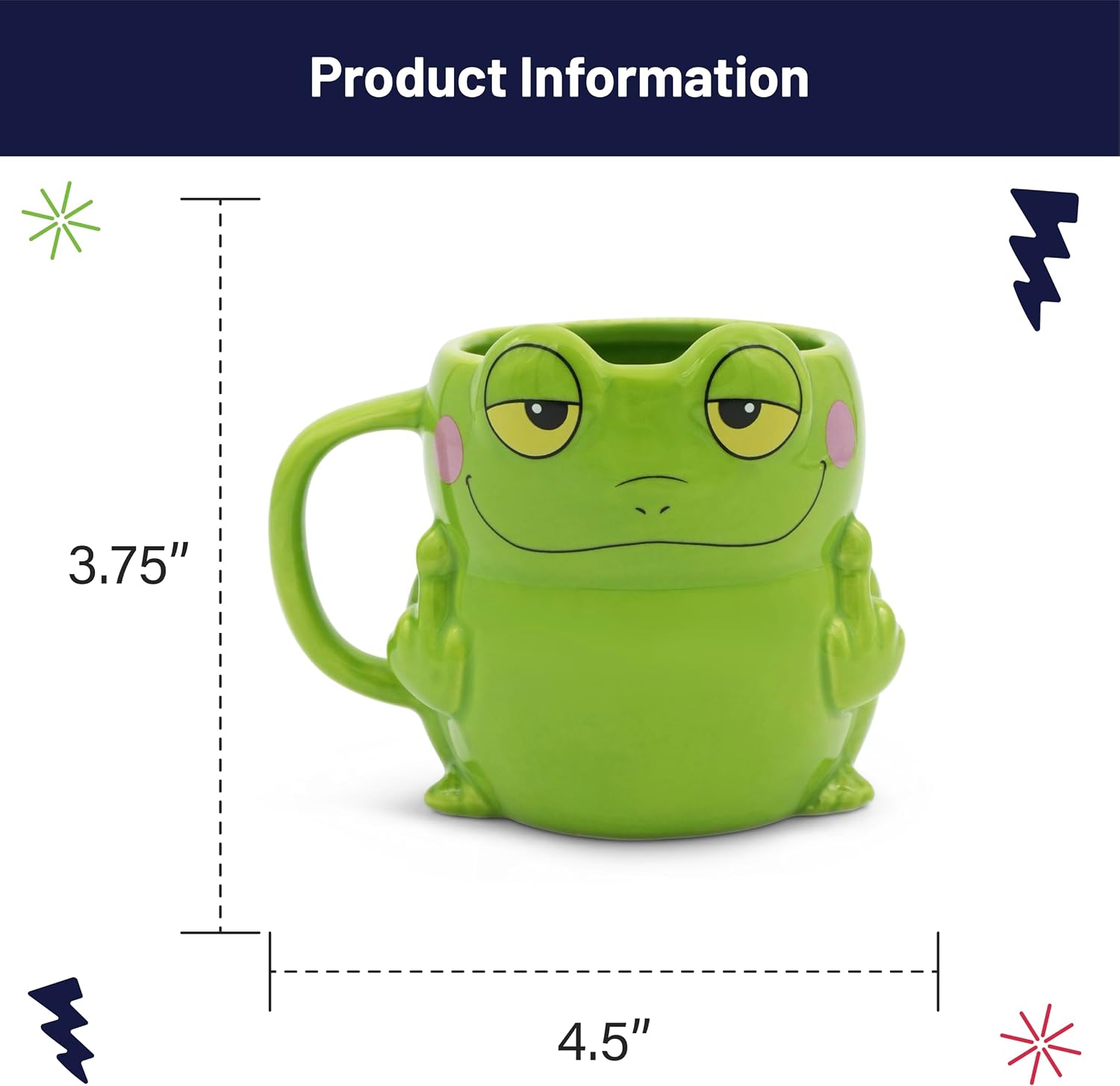 Funny Coffee Mug – Novelty 3D Character Mug with Attitude Phrase, Unique Ceramic Cup for Coffee, Tea & Gag Gifts - Frog - Flipping Bird image 2