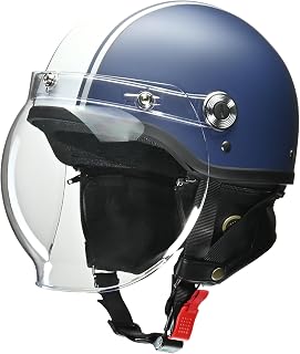 リード工業(LEAD) バイクヘルメット ハーフ CROSS バブルシールド付き CR-760 マットネイビー×ホワイト フリーサイズ (57-60cm未満) 125cc以下用