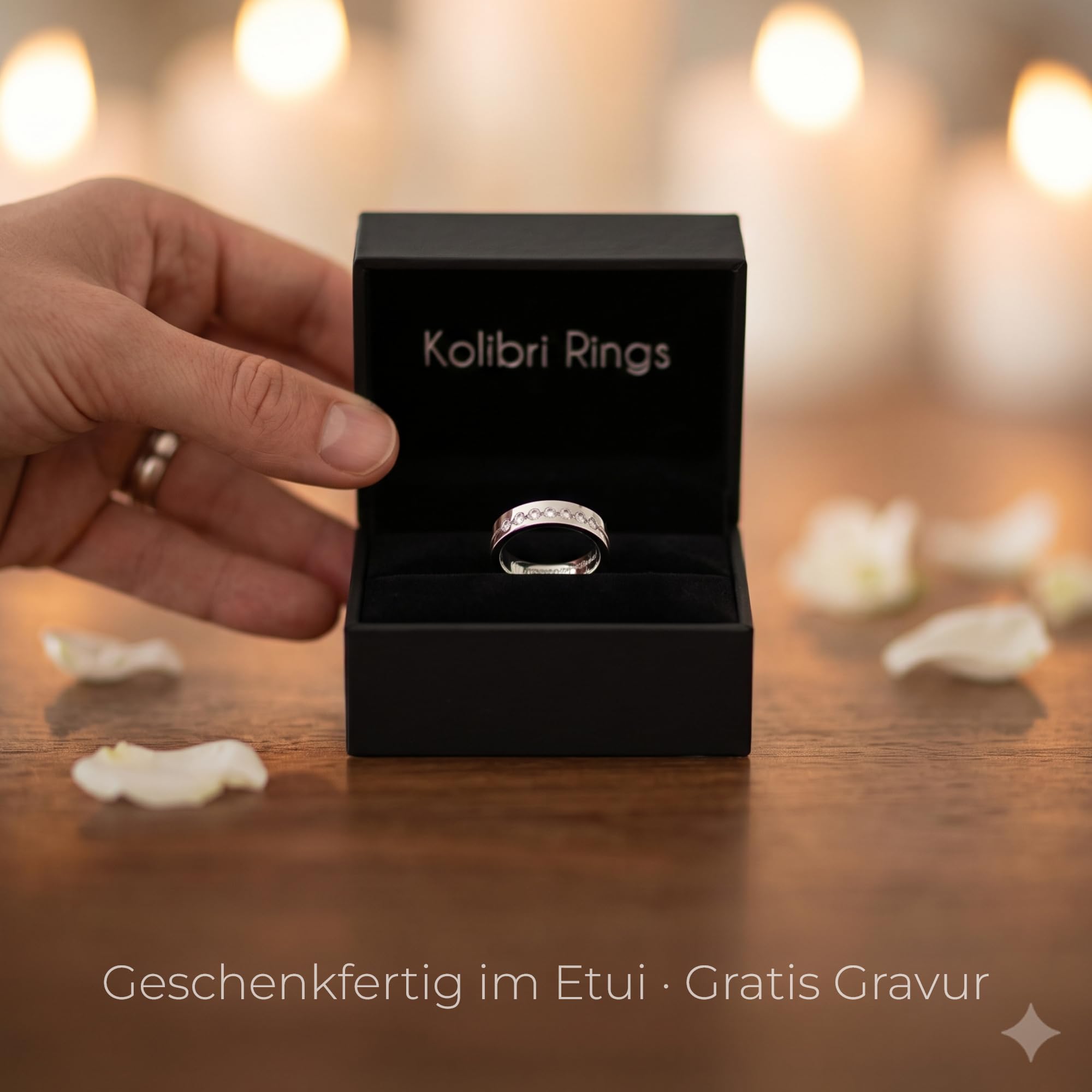 Kolibri Rings Damenring 7 Zirkonia Steine Sterling Silber 925 Ring Ehering Verlobungsring Partnerring Freundschaftsring - Inkl. Gravur und Etui