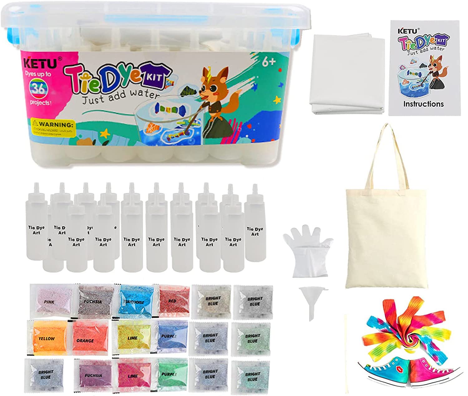 18 Colors All-in-One Permanent Tie Dye Set - DIY Handmade Art Non-Toxic Pigment for Kids Adult Textile Craft Party (Just Add Water)