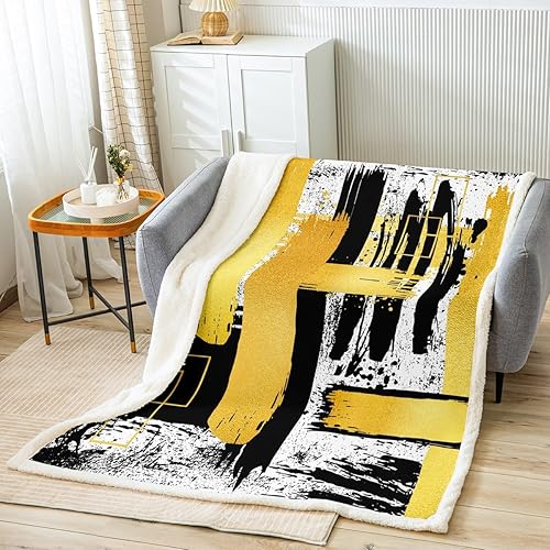 Miniatura 1 de Manfei Manta abstracta moderna geométrica para sofá, manta de cama negra y blanca dorada para niños y niñas, decoración de habitación, manta de