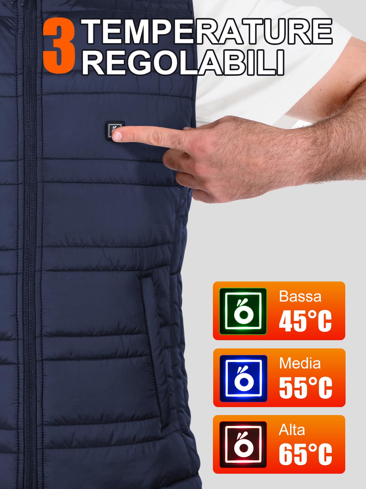 UNBON Gilet Riscaldato Uomo, Giubbotto Riscaldato Uomo con Batteria USB 10000mAh, Gilet Riscaldante Termico 3 Temperature 6 Zone di Calore, Giubbotto Riscaldante Invernale per Moto Caccia