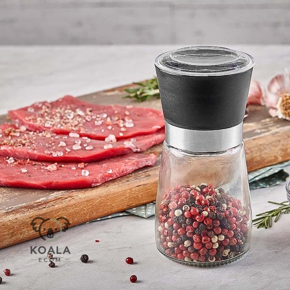 Kit 2 Moedores De Temperos Sal Grosso Pimenta Do Reino Vidro Com Tampa Preto KOALAECOM®