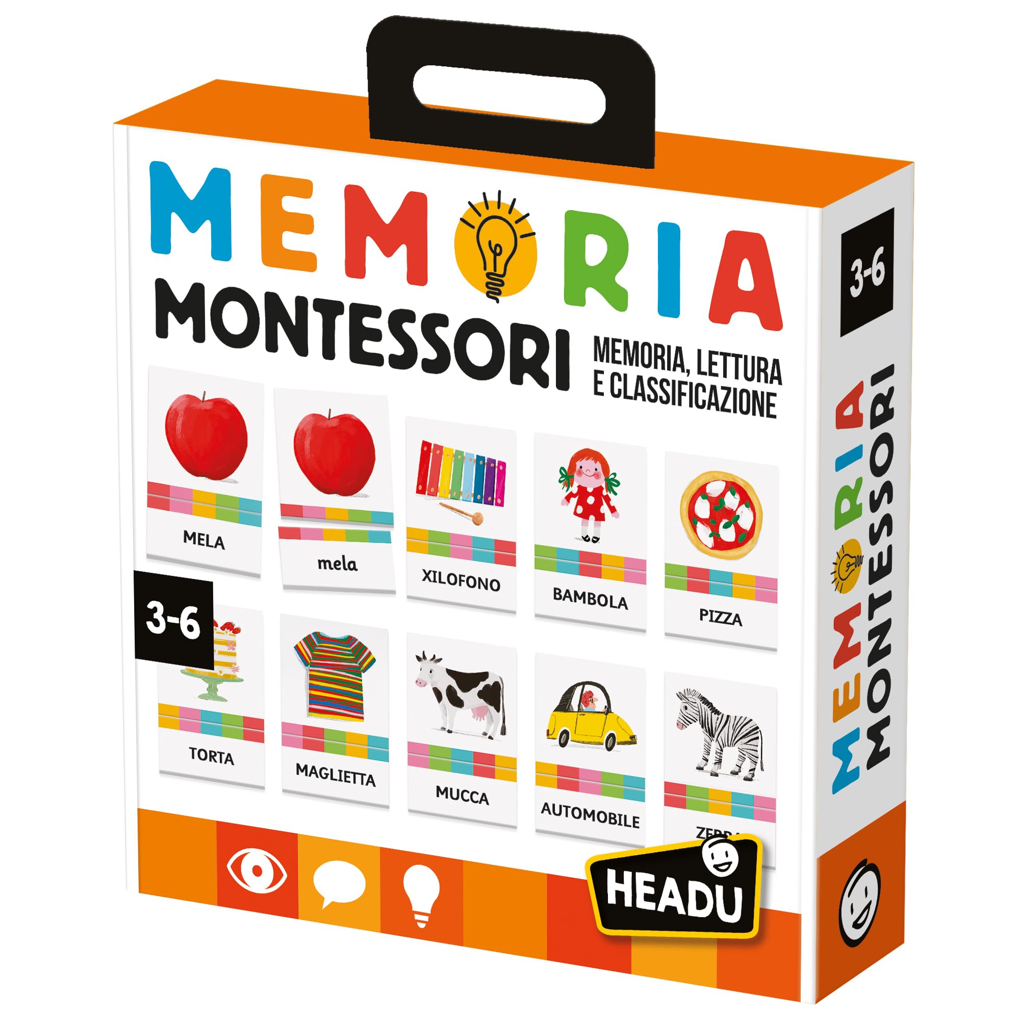 Headu Memoria Montessori Memoria Lettura e Classificazione It57281 Gioco Educativo per Bambini 3-6 Anni Made in Italy