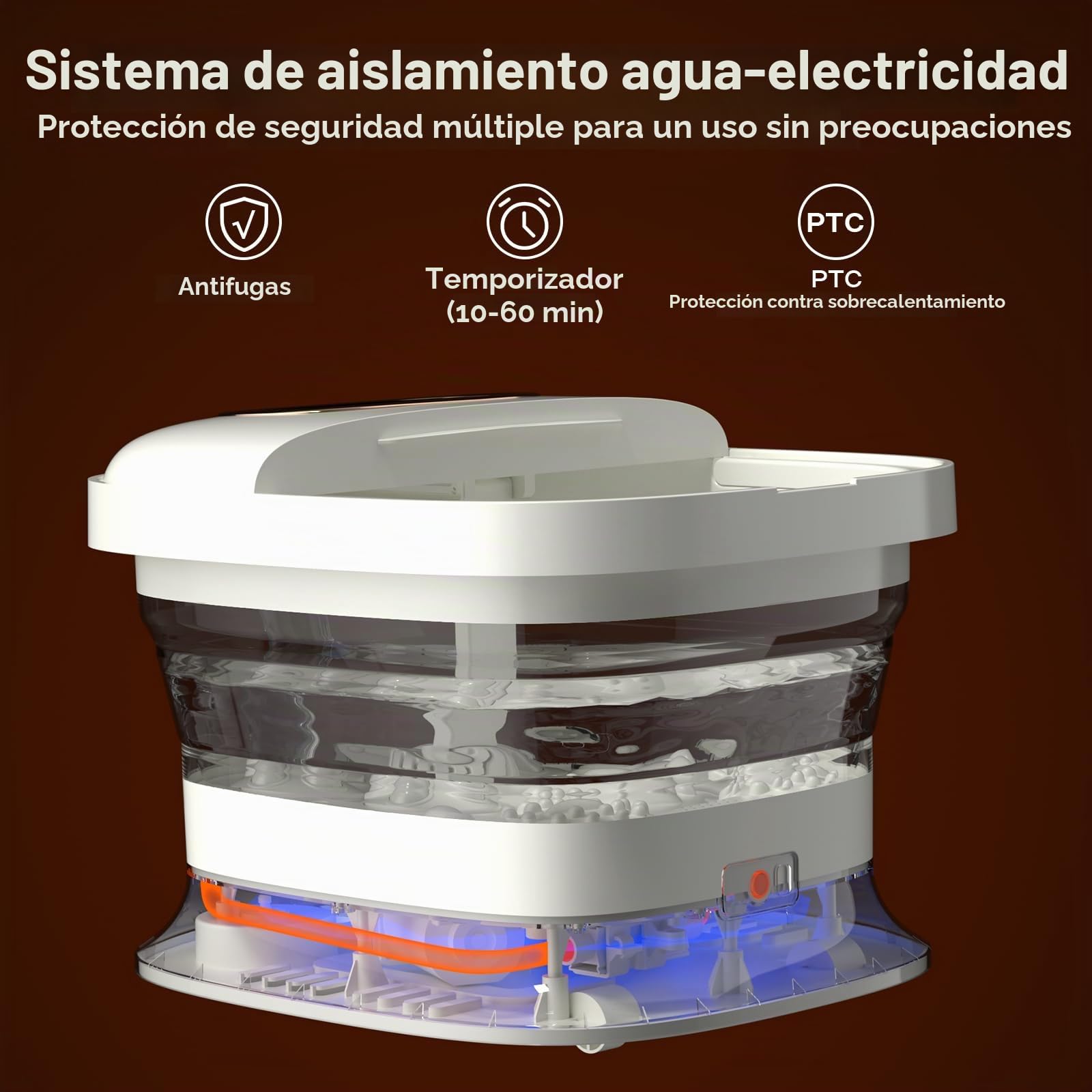 ALLJOY Pediluvio Masajeador de Pies, Masaje de Pies con Rodillo Masajeador Automático, Hidromasaje Plegable para Pies para Aliviar el Dolor, 24 Temperaturas, Piedra Pómez, 6 Temporizadores, Luz Roja
