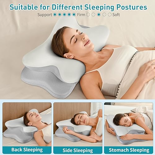 Miniatura 7 de Almohada cervical para el cuello para aliviar el dolor, almohada ergonómica para dormir de lado para apoyar el cuello, almohadas refrescantes de