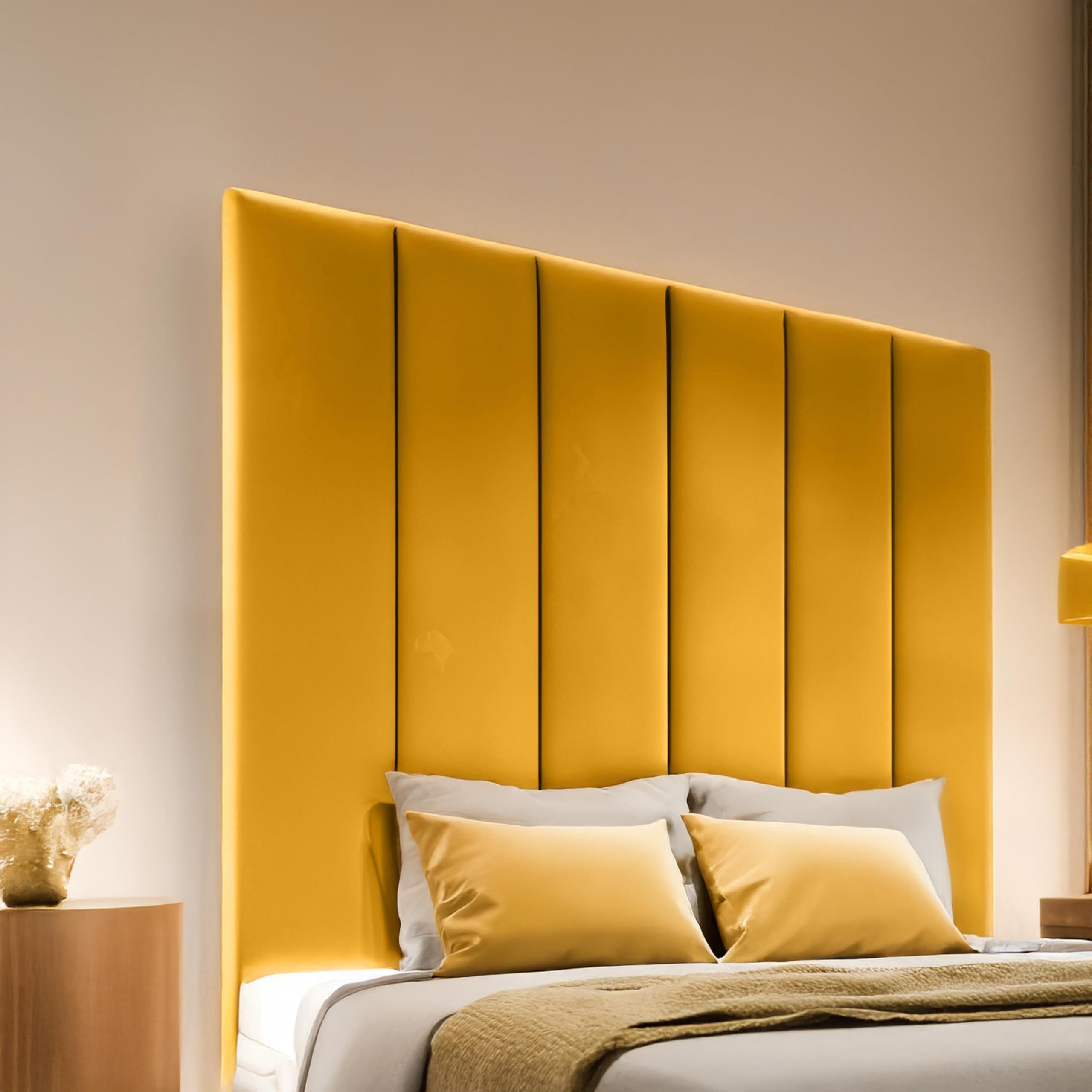 luxisleepltd Panels Tallest Plush velvet Fabric headboards Upholstered Headboard for divan bed frame sizes 3FT Single Small Double 4FT Double 4FT6 Kingsize 5FT + (Mustard, 5ft kingsize-50'' Tall)