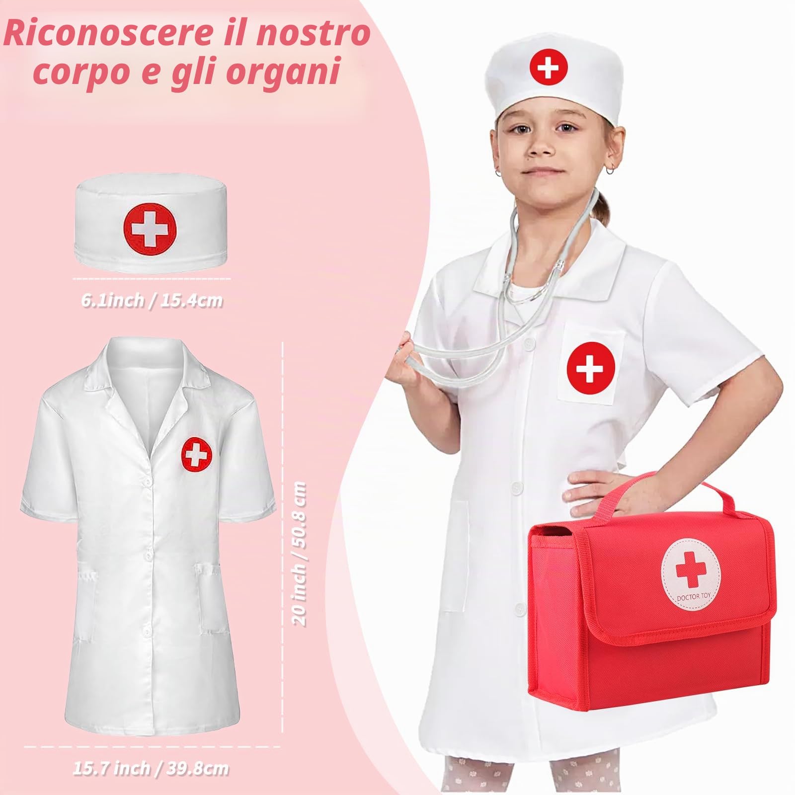 Mardo Valigetta Dottore Bambini Legno con vero Stetoscopio Borsa Dottore Gioco Dottoressa Bambina Attrezzo Medico Giocattolo Bambina a Partire dai 3 4 5 6 Anni