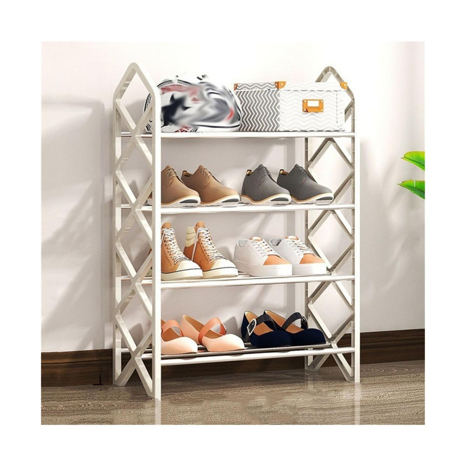 Étagère à chaussures blanche à 4 niveaux avec cadre en acier