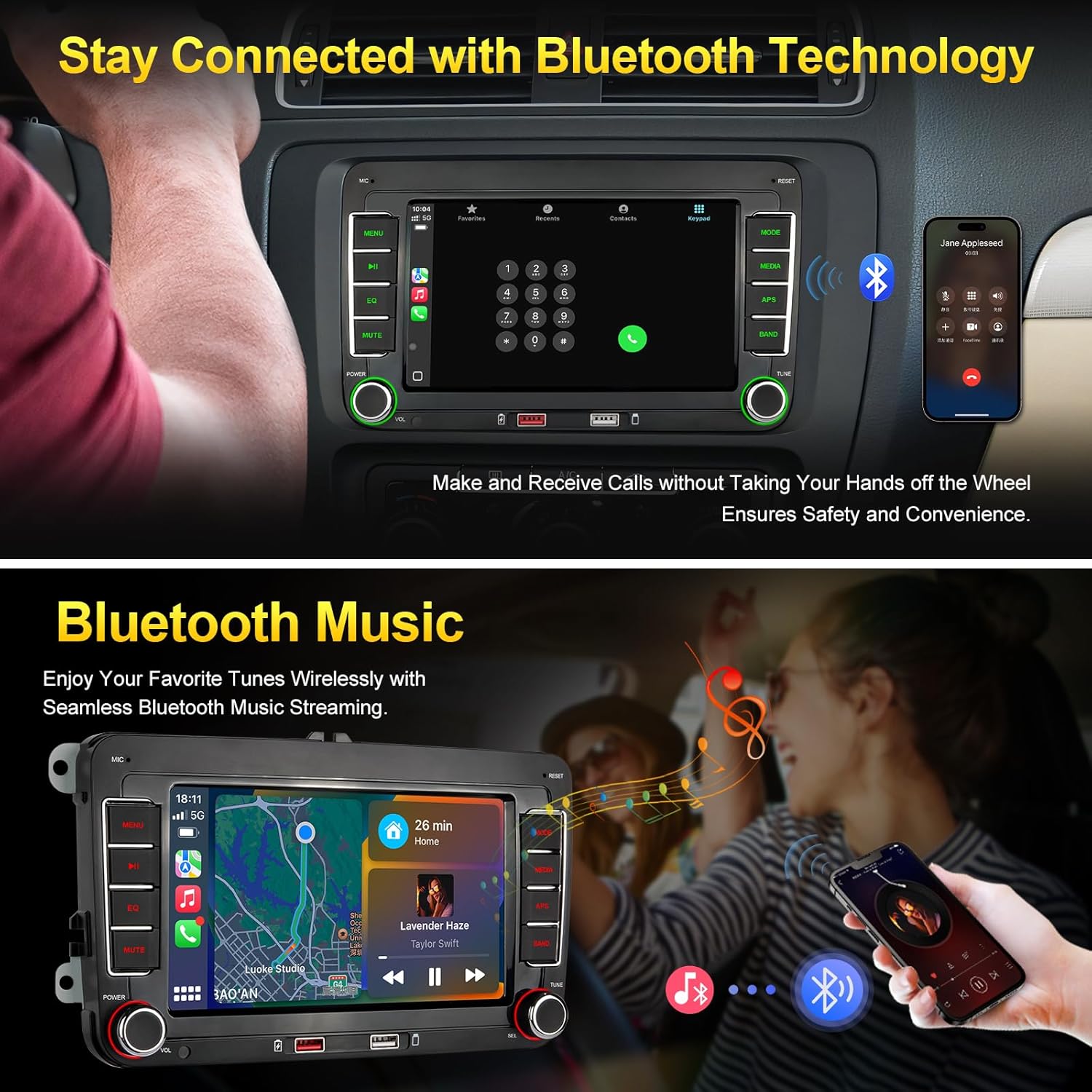 Car Radio for Volkswagen VW Golf MK5 MK6 Jetta Beetle Passat Sharan Tiguan Touran Seat Polo with Wireless Carplay & Android Auto, 7 inch VW Stereo Touch Screen with FM AM Radio (7 inch)